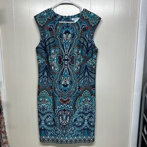 Liz Claiborne Blue Sheath Midi Dress Sleeveless Crew Neck